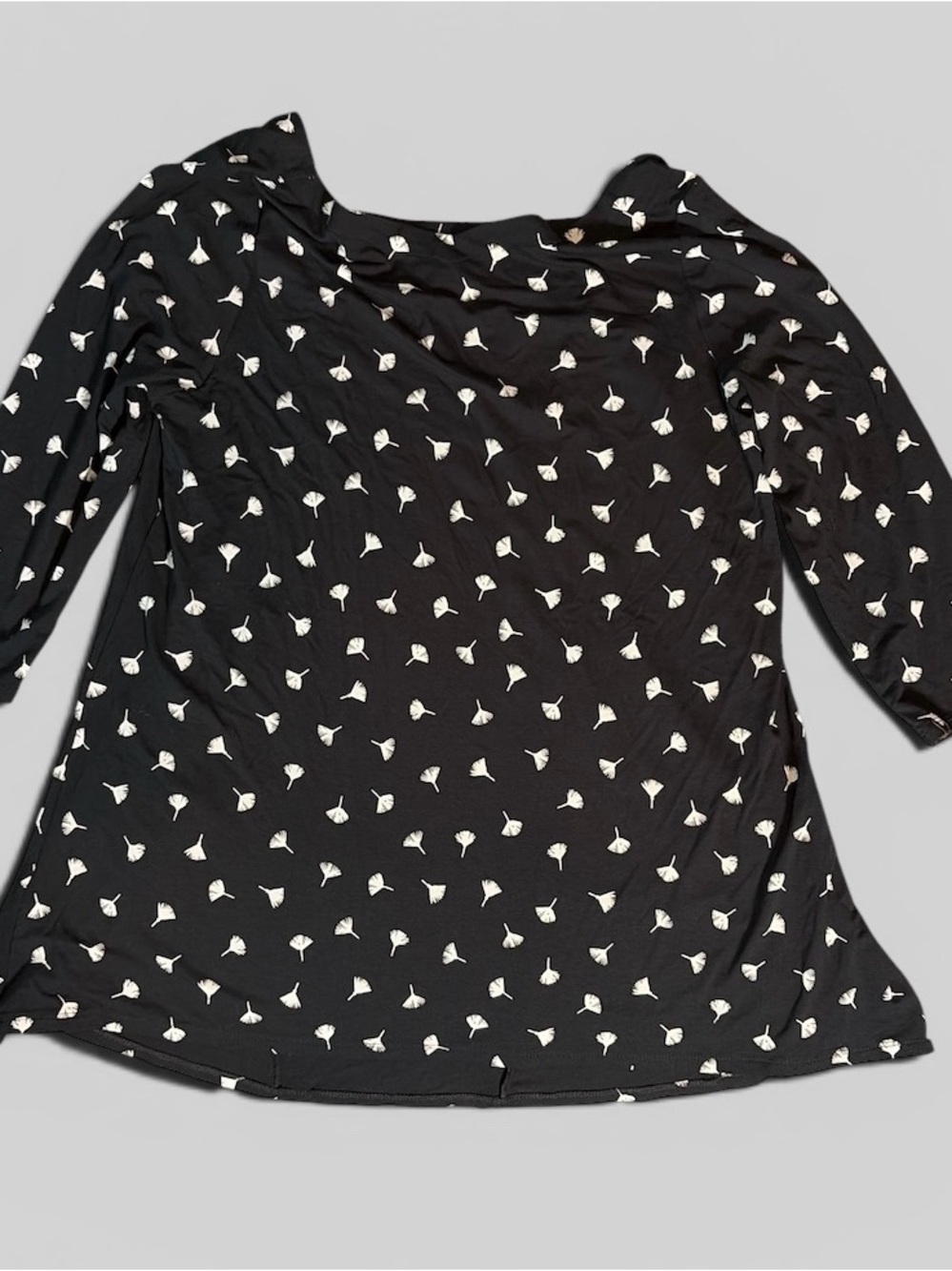 Jill Top Women M Black Fan Print Wearever Collection Stretch Preppy Lagenlook